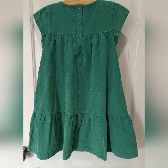 Mini Boden Green Teal Corduroy Short Sleeve Tiered Dress Girls Size 8 9 - Picture 3 of 7